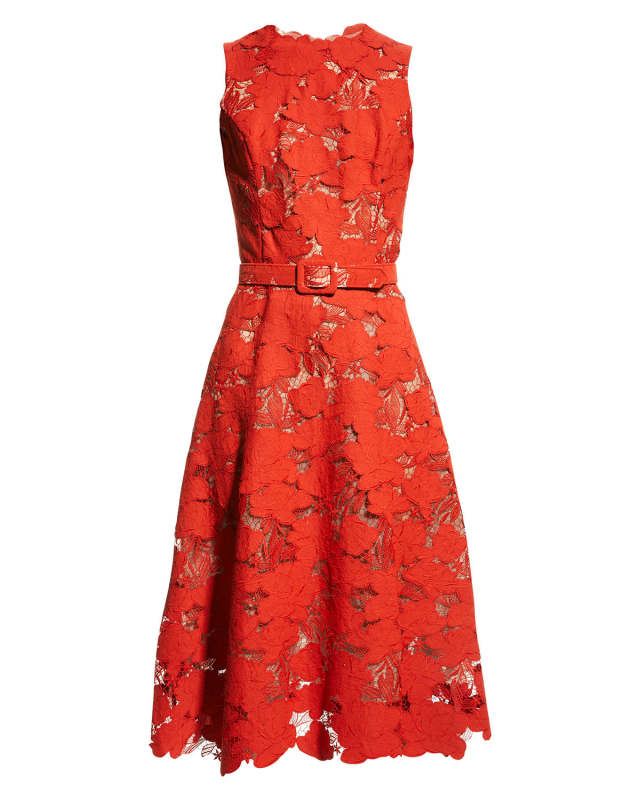 Magnolia Guipure Lace Sleeveless Belted Midi Dress